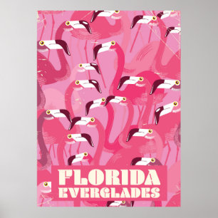 Affiche vintage de voyage de Flamant rose de