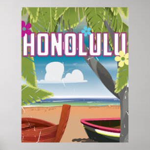 Affiche vintage de voyage de Honolulu, Hawaï,