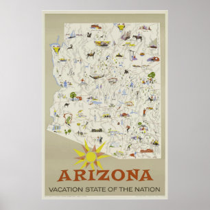 Affiche vintage de voyage de l'Arizona d'état de