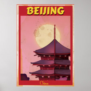 Affiche vintage de voyage de Pékin Chine