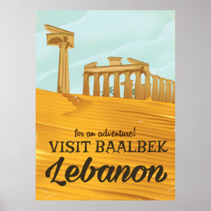 Affiche vintage de voyage du Liban de temple de