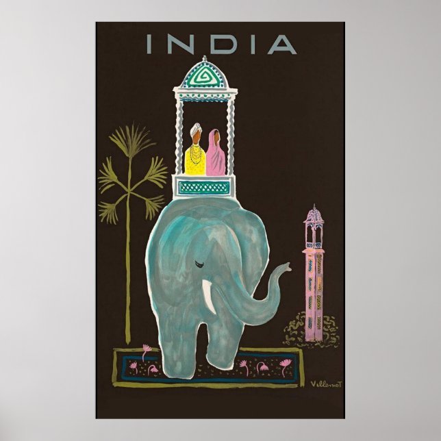 Affiche vintage de voyage en Inde (Devant)
