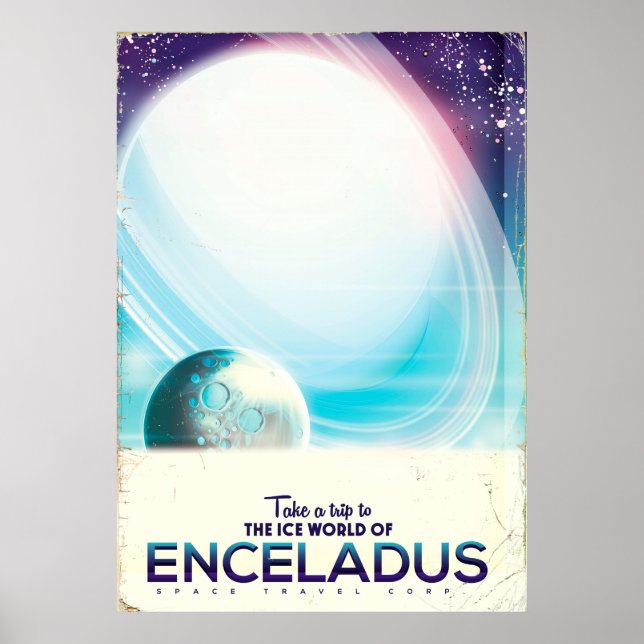 Affiche vintage de voyage spatial Enceladus (Devant)