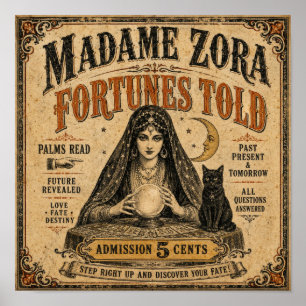 Affiche vintage de voyante Madame Zora
