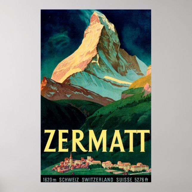 Affiche vintage de Zermatt, en Suisse (Devant)