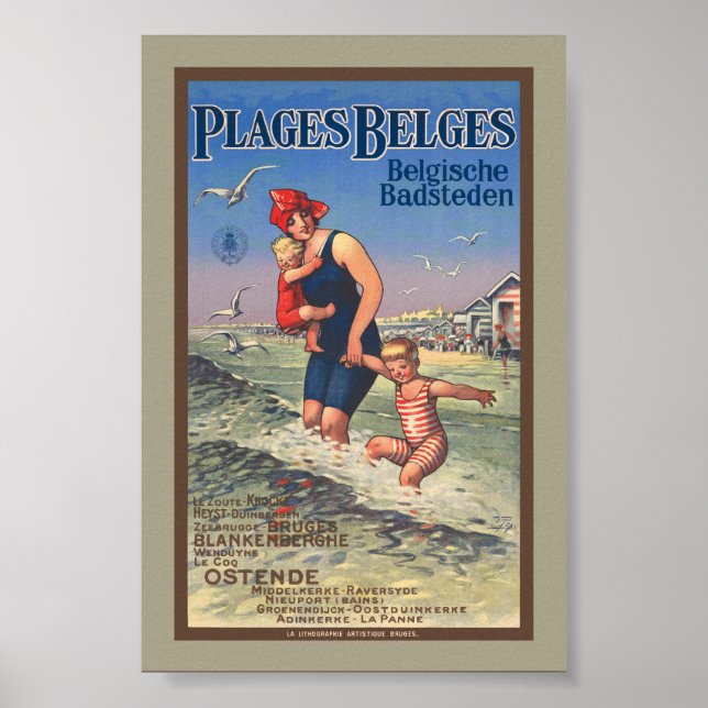 Affiche vintage des plages belges 1920 (Devant)