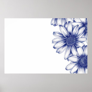 Affiche Vintage dessin marguerite violette