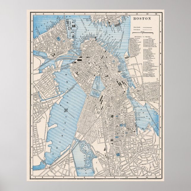 Affiche Vintage Detailed City Map of Boston 1895 (Devant)