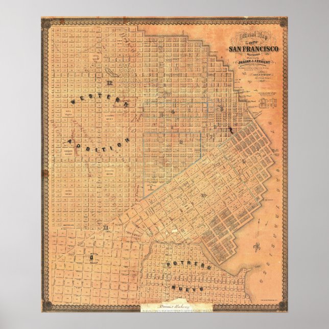Affiche Vintage Detailed Golden San Francisco Map 1859 (Devant)