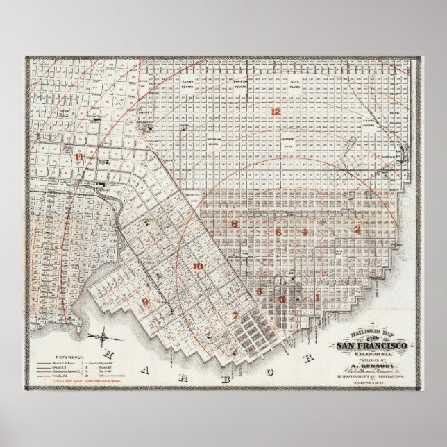 Affiche Vintage Detailed Railway San Francisco Map 1863 (Devant)