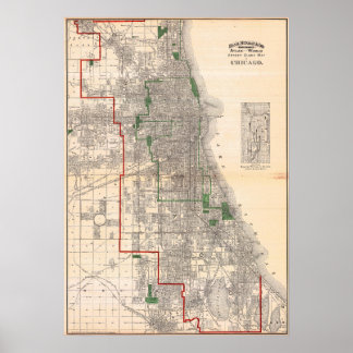 Affiche Vintage Detailed Roads Map of Chicago