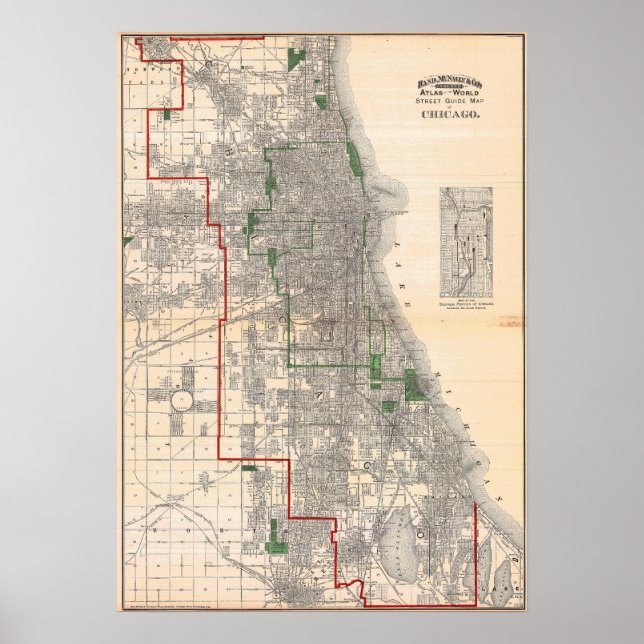 Affiche Vintage Detailed Roads Map of Chicago (Devant)