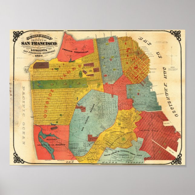 Affiche Vintage Detailed San Francisco Map 1876 (Devant)