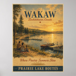 Affiche vintage d'été de la prairie de Wakaw Saska