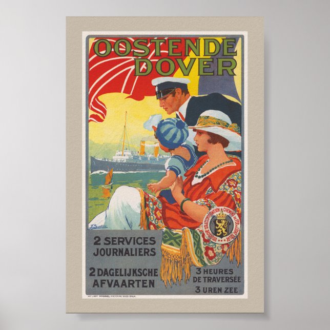 Affiche vintage d'Oostende Dover 1920 (Devant)