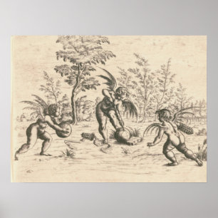 Affiche Vintage du 16ème siècle Trois Cupidons Jouant au B