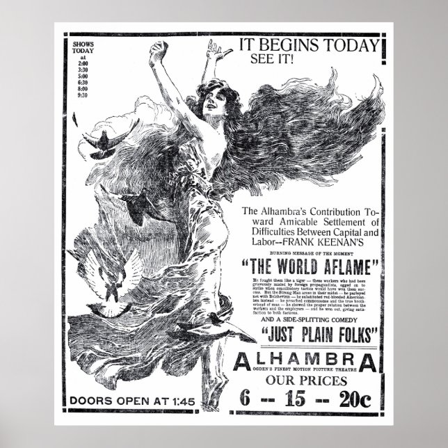 Affiche vintage du film 'The World Aflame' de 1919 (Devant)