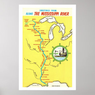 Affiche vintage du fleuve Mississippi 20x30