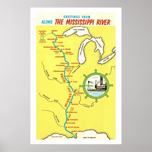 Affiche vintage du fleuve Mississippi 20x30 (Devant)