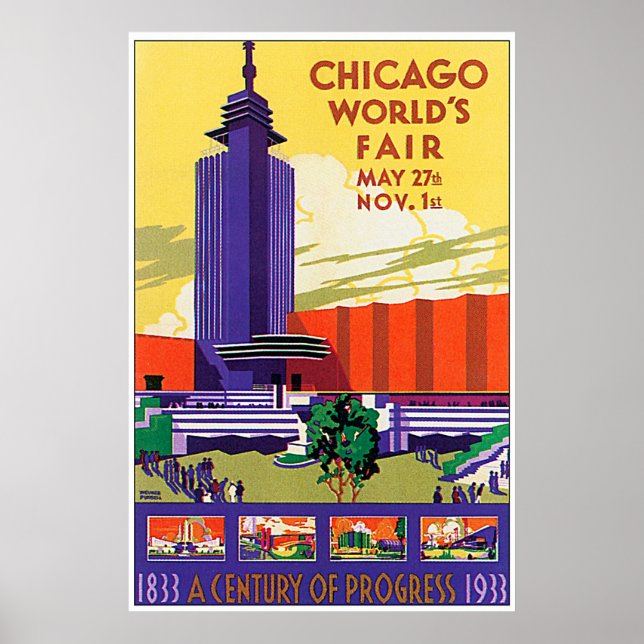 Affiche vintage du salon mondial de Chicago 1933 (Devant)