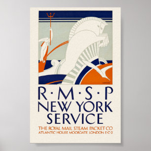 Affiche vintage du service R.M.S.P. New York 1921