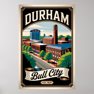 Affiche Vintage Durham Caroline du Nord Bull City Rétro 