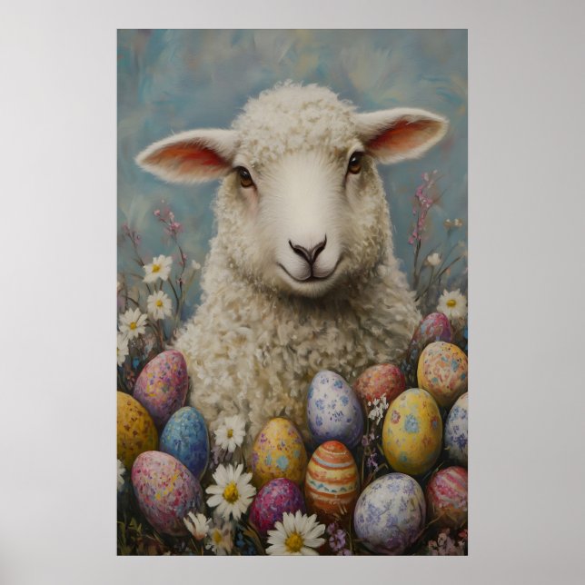 Affiche Vintage Easter Lamb Print, Farmhouse Spring (Devant)