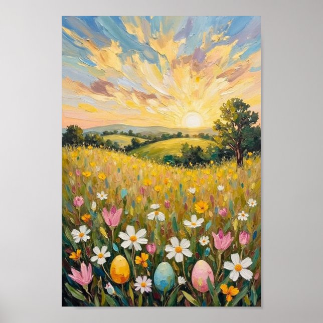 Affiche Vintage Easter Sunrise Spring Field Art (Devant)