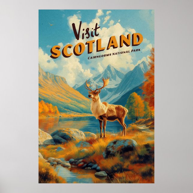 Affiche vintage Écosse Cairngorms Renne (Devant)