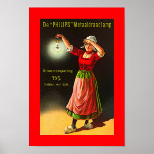 Affiche Vintage Electricity Dutch Philips 1910 Dutch Girl