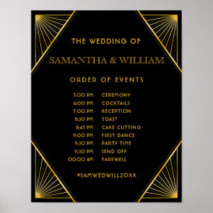 Affiche Vintage Elegant Art Deco Gold Wedding Timeline