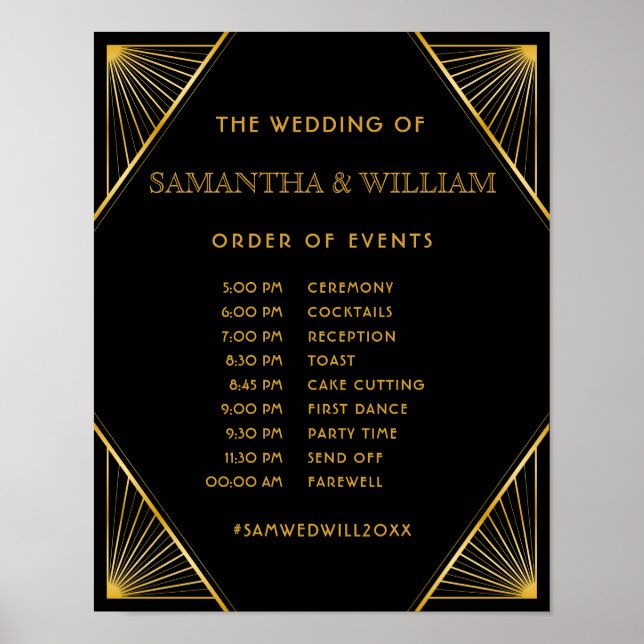 Affiche Vintage Elegant Art Deco Gold Wedding Timeline (Devant)