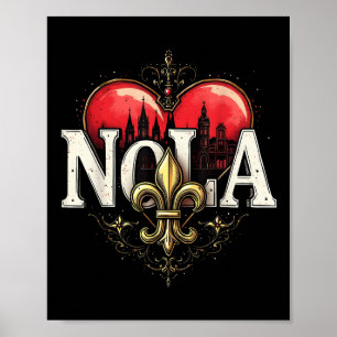 Affiche Vintage Elégant Nola Fleur de lis Coeur Nola Stron