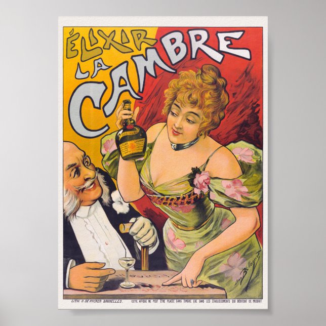 Affiche vintage Élixir La Cambre vers 1900 (Devant)
