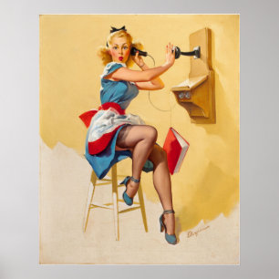 Affiche Vintage Elvgren Téléphone Pin-up Girl Retro