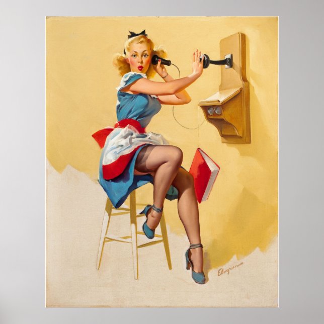 Affiche Vintage Elvgren Téléphone Pin-up Girl Retro (Devant)