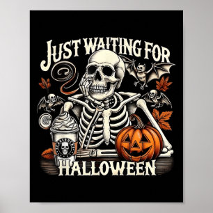 Affiche Vintage En Attente D'Halloween Drôle Squelette