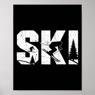 Affiche Vintage en détresse Hommes Femmes Neige Ski Alpin