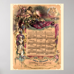 Affiche Vintage ère victorienne 1860 Calendrier mercantile