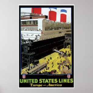 Affiche Vintage États-Unis Lignes Europe Amérique