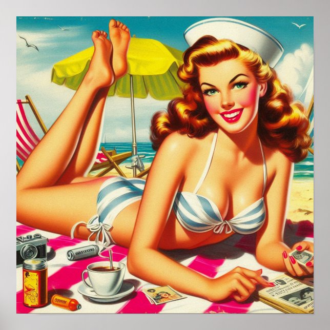 Affiche Vintage Été Plage Pin (Devant)