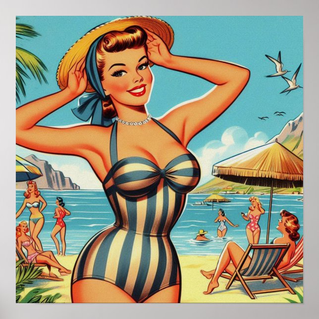 Affiche Vintage Été Plage Pin (Devant)