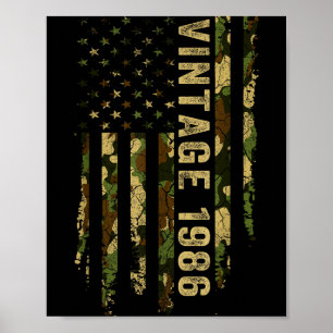 Affiche Vintage Fabriqué En 1986 Drapeau Américain 40ème A