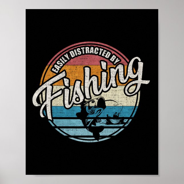Affiche Vintage Facilement Distrait Par La Pêche  (Devant)