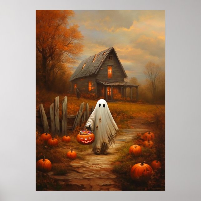 Affiche Vintage Fantôme de l'Halloween ou du traitement (Devant)