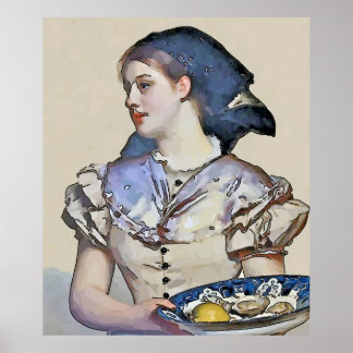 Affiche Vintage fille avec huîtres
