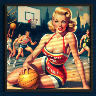 Affiche Vintage fille de basket-ball