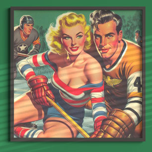 Affiche Vintage fille de hockey