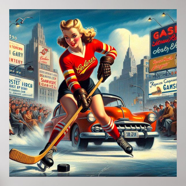Affiche Vintage fille de hockey (Devant)