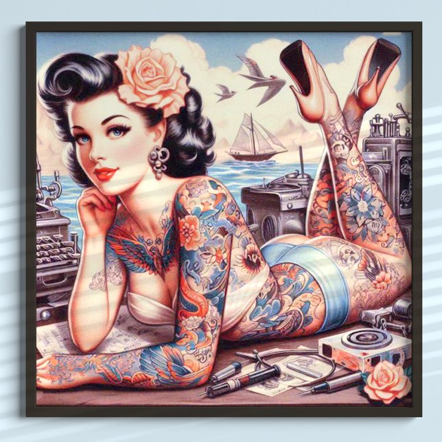 Affiche Vintage fille de l'ancienne école de tatouage (Créateur téléchargé)